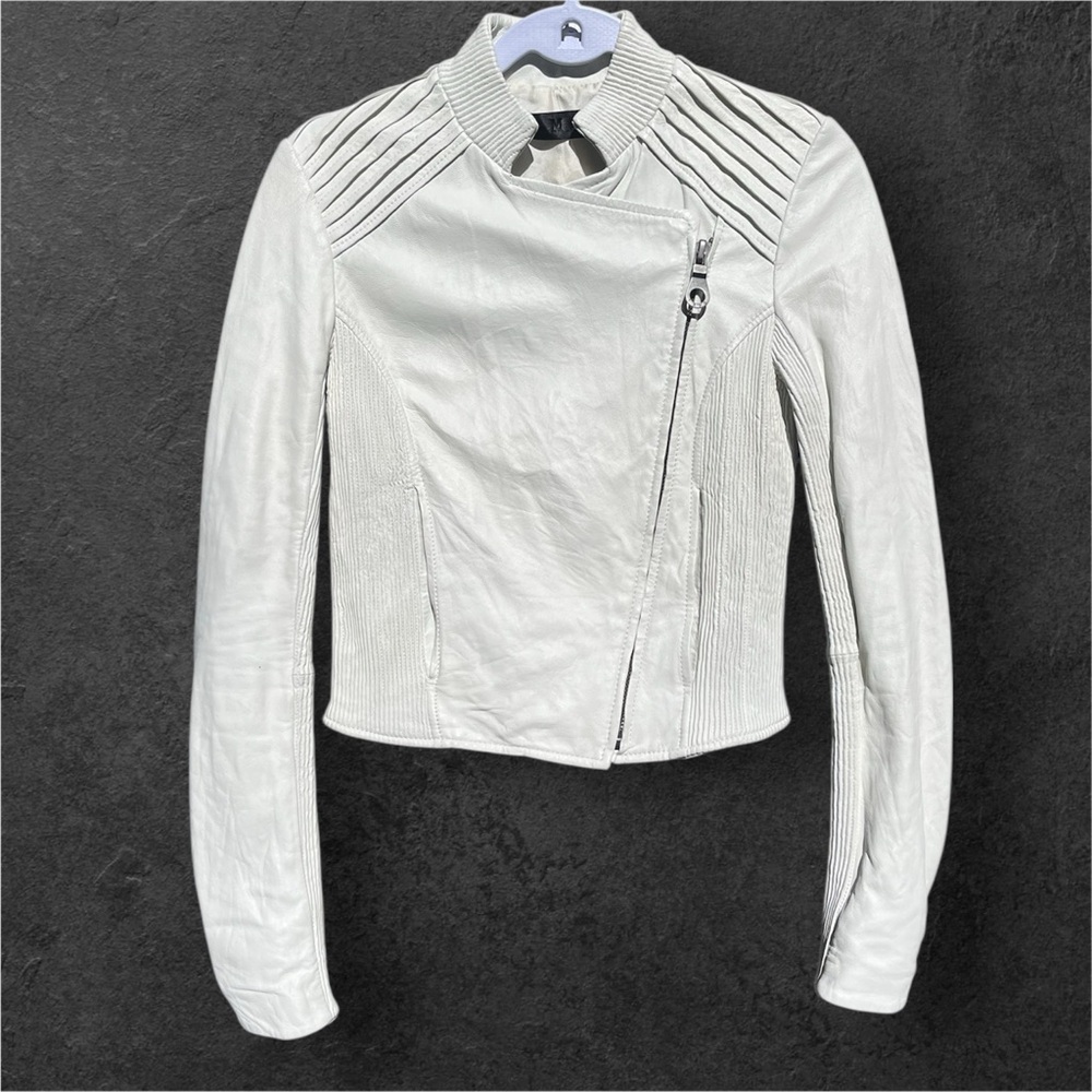 Archive L.A.M.B. Gwen Stefani Y2K Asymmetric Leather Moto Ivory Jacket 2